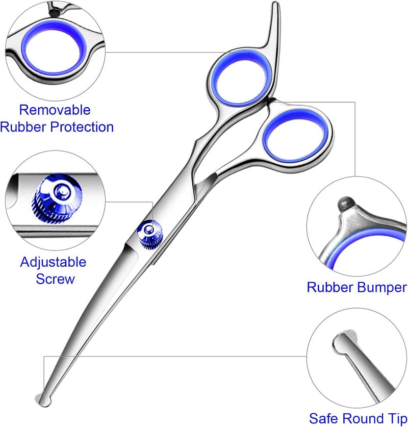 FAIGEO Professional Dog Grooming Scissors Kit, Titanium Coated Dog Scissors for Grooming, Grooming Shears Kit - Thinning, Curved Scissors and Comb for Dog Cat Pet (Blue 4 in 1) - Image 2